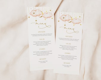 Editable Twinkle Twinkle Little Star Baby Shower Menu, 4x9",  Gold  Moon Stars  Menu, INSTANT DOWNLOAD | PTTLS