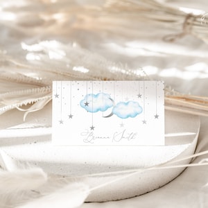 Plaatskaarten, Twinkle Twinkle Little Star Baby Shower Plaatskaarten, Voedseltenten, , Bewerkbaar, Instant Download, Blauw en Zilver, PTTLS