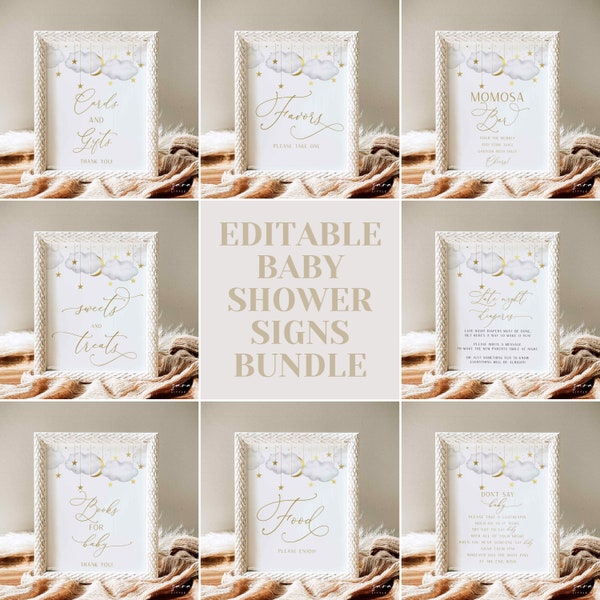 Twinkle Twinkle Little Star Baby Shower Signs Bundle, Gray Gold  Moon Stars  Signs, Gender Neutral | INSTANT DOWNLOAD