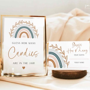 Sage Green Boho Rainbow Devinez combien de bonbons sont dans le pot Signe + Cartes, Baby Shower Boho Rainbow Décor | TÉLÉCHARGEMENT INSTANTANÉ