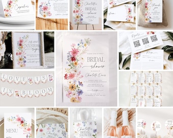 Wildflowers Bridal Shower Bundle, Bridal Shower Invite Set, Floral Bundle, Flower Bar Bridal Shower Decor, Love in Bloom Bundle,Floral, SL07