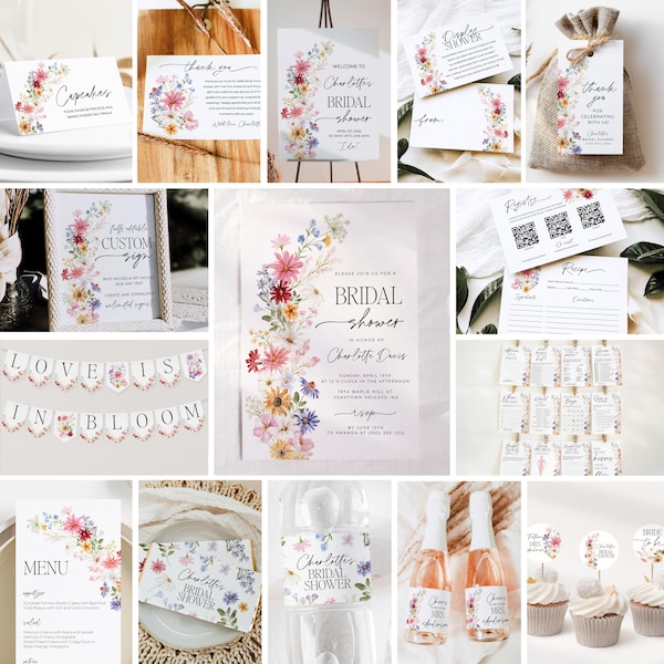 Wilde bloemen bruids douche bundel, bruids douche uitnodiging set, bloemen bundel, Flower Bar bruids douche decor, liefde in bloei bundel, bloemen, SL07