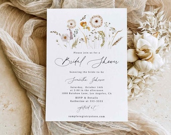 Wildflowers bridal shower invitation, Bohemian themed invitation, Printable wildflower invitation | INSTANT DOWNLOAD