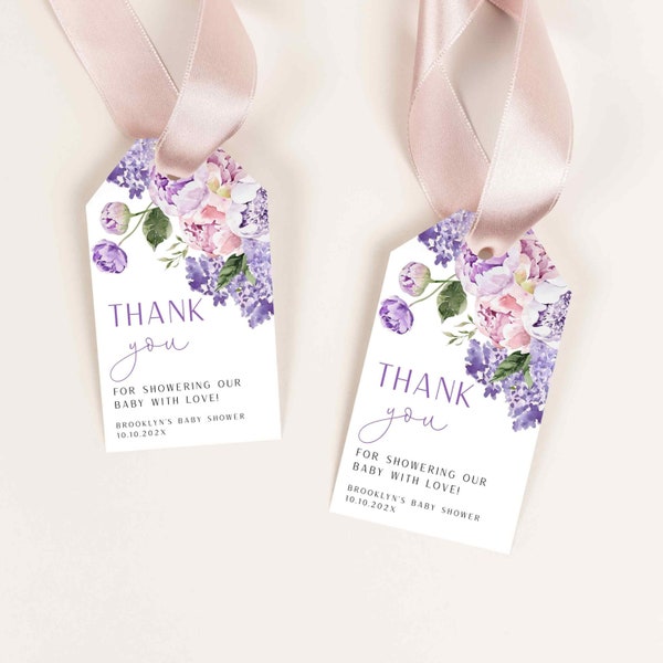 Purple and Blush Pink Floral Favor Tags | INSTANT DOWNLOAD