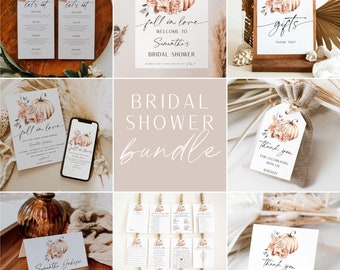 Pumpkin Bridal Shower Bundle, Boho Floral Bridal Shower Package, Fall themed Bridal Shower | INSTANT DOWNLOAD