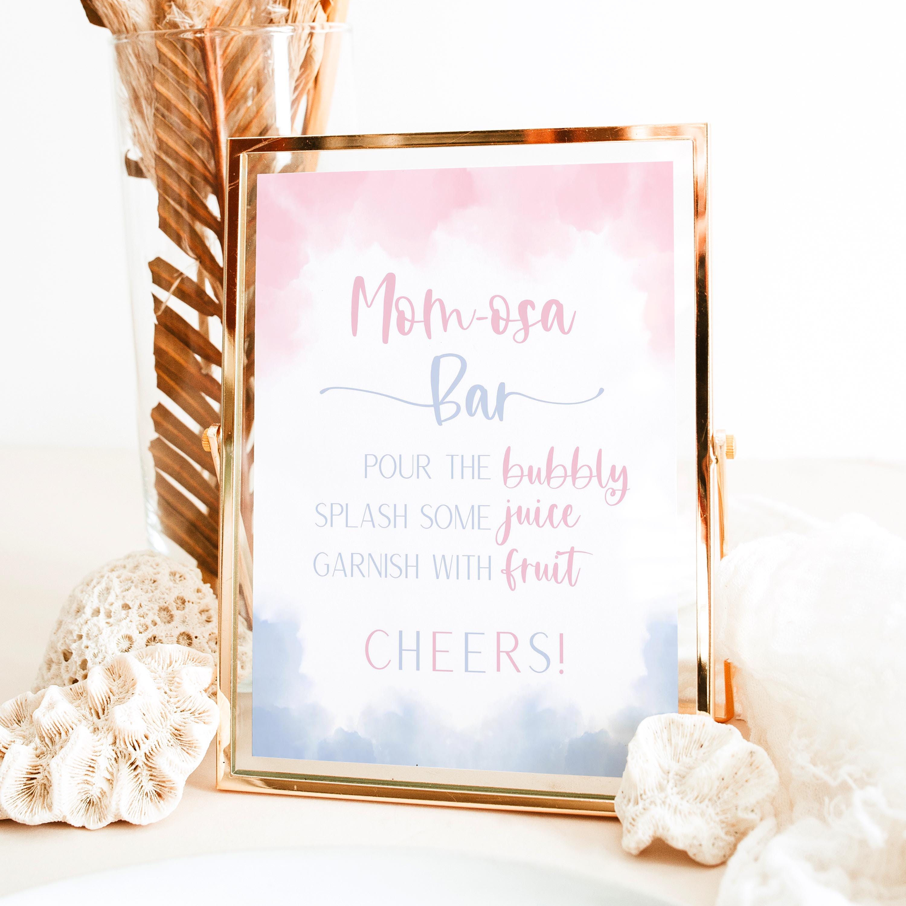 Mom-osa バー 性別発表サイン、即時ダウンロード、8x10