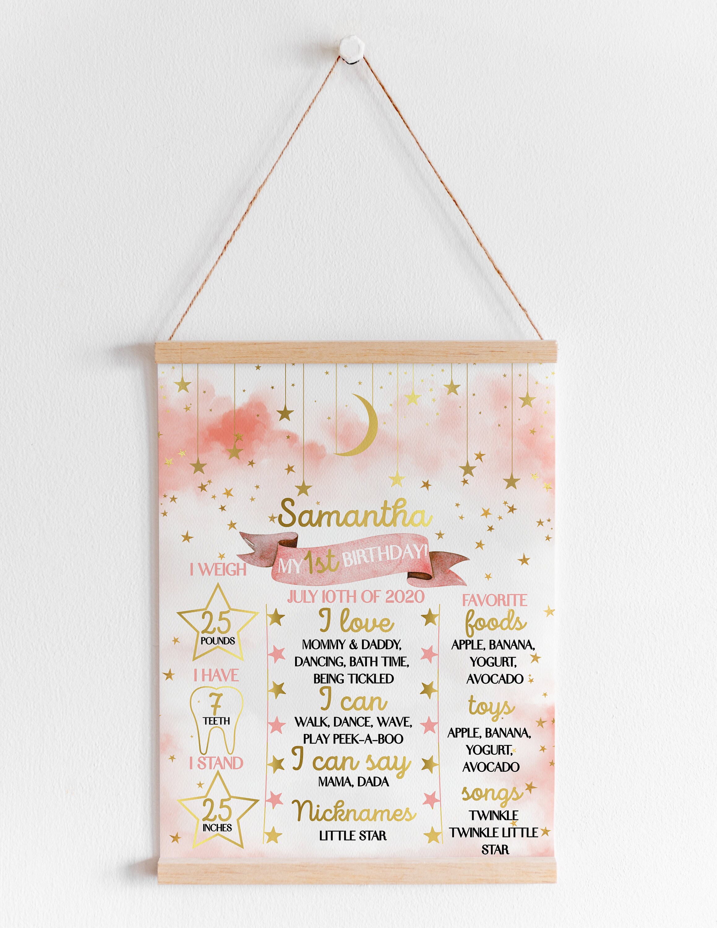 Twinkle Twinkle Little Star Milestone Board, Birthday Milestones Board, INSTANT DOWNLOAD, Blush Pink Milestones Board,  Moon Stars  Theme