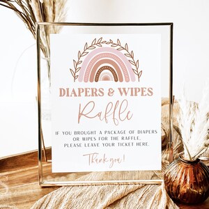 Diaper Raffle Sign, Bohemian Rainbow Baby Shower Diaper Raffle Sign, 8x10&quot;,  Terracotta Baby Shower Table Sign BR01