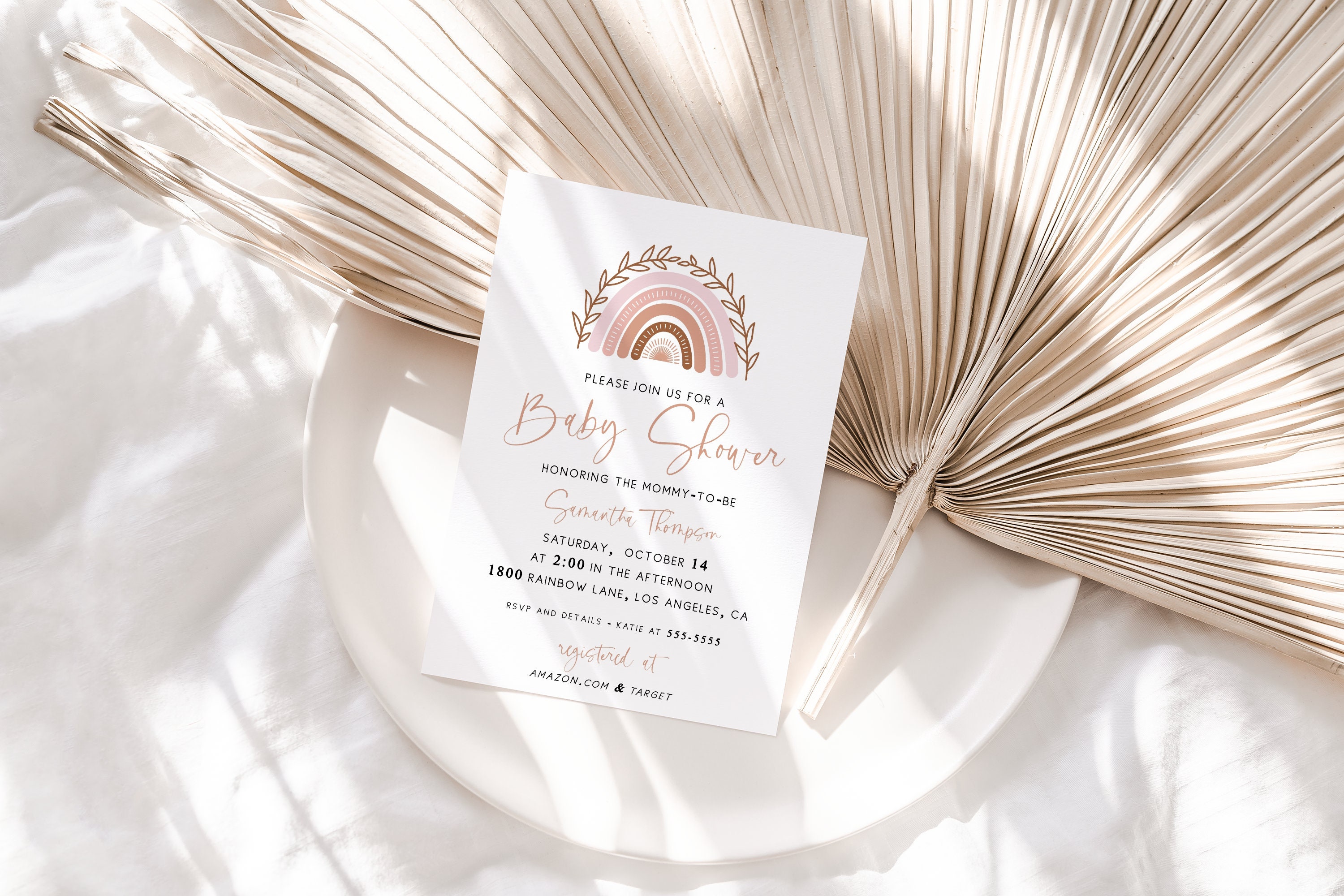 Boho Rainbow Baby Shower Invitation, Boho Rainbow Editable Invitation…