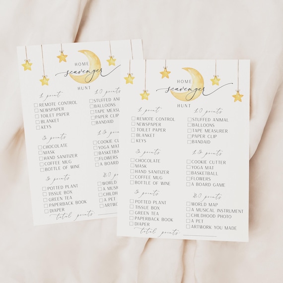 Home Scavenger Hunt, Twinkle Twinkle Little Star Scavenger Hunt Baby Shower Game,  Moon Stars  Baby Shower Game, INSTANT DOWNLOAD, MTTLS