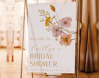 Wildflower bridal shower welcome sign, Boho wildflowers poster, Garden party welcome sign, Modern welcome sign | INSTANT DOWNLOAD | W01