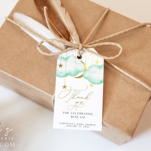 Mint and Gold Twinkle Twinkle Little Star Baby Shower Favor Tags, Gold  Moon Stars  Thank You Tags |  INSTANT DOWNLOAD | PTTLS