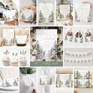 Winter Onerderland First Birthday Invitation Bundle | Gender Neutral Winter Invitation Bundle | Editable Template