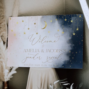 Gender Reveal Sign, Gold Twinkle Twinkle Little Star Gender Reveal Poster, Boy or Girl Welcome Sign,  Moon Stars  Baby Shower Template