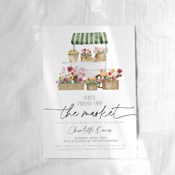 Off the Market Bridal Shower Invitation, Bridal Shower Invite, Farmer's Market Invite, She's Off the Market Flower Shop Bridal Shower Invite