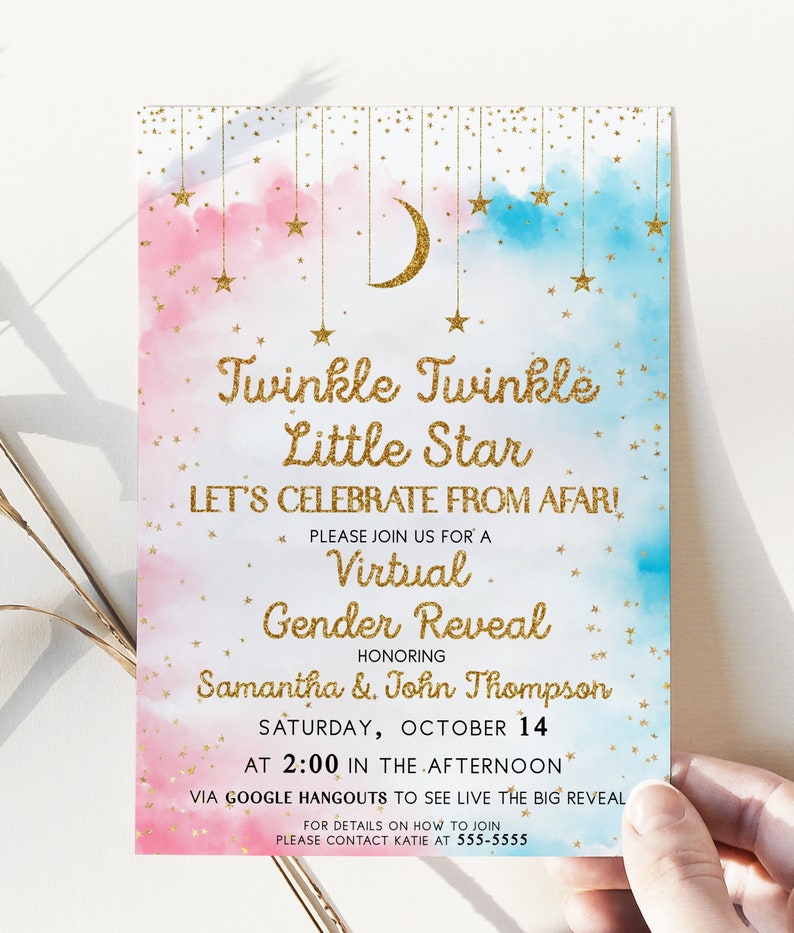 Virtual Gender Reveal Invitation Gender Reveal Card Twinkle | Etsy