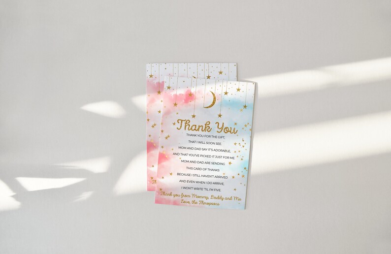Gender Reveal Thank You Card 3.5x5 Twinkle Etsy