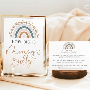 Arco-íris verde sálvia Quão grande é a placa da barriga da mamãe + cartões, placa em tons de terracota, decoração de arco-íris para chá de bebê | DOWNLOAD INSTANTÂNEO