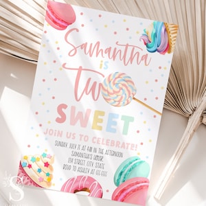 Two Sweet Invitation, Pastel Sweets Birthday Invitation, Candy First Birthday Invitation, Dessert Invitation| INSTANT DOWNLOAD