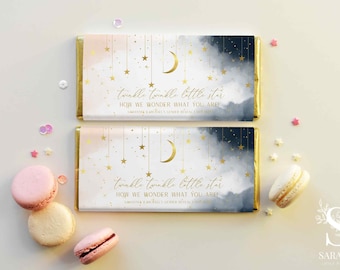 Editable Twinkle Twinkle Little Star Gender Reveal Chocolate Bar Labels, 4x6", Gold  Moon Stars  Decorations, INSTANT DOWNLOAD | GRTTLS