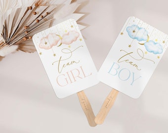 Team Boy Team Girl  Reveal Fans , Blue and Pink Team Fans, Twinkle Twinkle Little Star Gender Reveal Signs,  Moon Stars | INSTANT DOWNLOAD