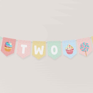 Two Sweet Birthday Banner, Rainbow Sweets Birthday Banner, DIY Banner | Editable | INSTANT DOWNLOAD