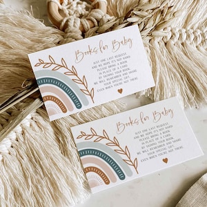 Sage Green Boho Rainbow Books for Baby Card, Terracotta Baby Shower Books for Baby Game Card | TÉLÉCHARGEMENT INSTANTANÉ