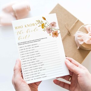 Wildflower Who Knows the Bride Best game, Wildflower bridal shower game, Instant download