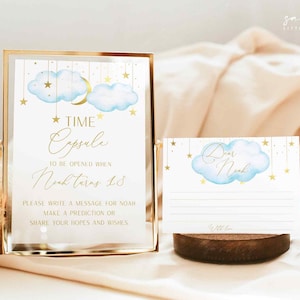 Time Capsule Sign + Cards, Blue and Gold Twinkle Twinkle Little Star Time Capsule Sign,  Moon Stars  Birthday Sign, Instant Download