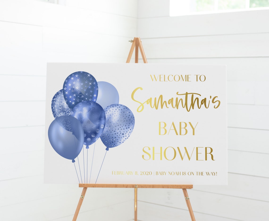 Blue Baby Shower Welcome Sign Blue Balloons Baby Shower Sign - Etsy