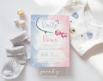 Köder oder Bögen Einladung, Gender Reveal Einladung, druckbare Einladung, Blau und Rosa Einladung | SOFORTIGER DOWNLOAD