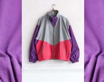 90s Colorblock Windbreaker XL Purple Grey Pink Canvas Zip Up Jacket Mens XL Womens XXL Oversize Baggy Jacket