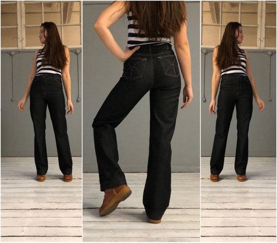 90s Black Trousers W29 Mid Rise Tall Straight Leg Bootcut Etsy
