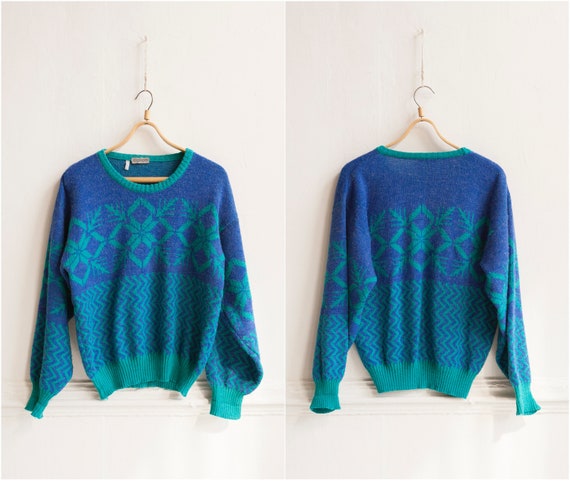 90s Blue Knit Sweater Men Size S 