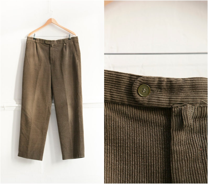 Khaki Corduroy Trousers W38 Men Cords XXL 90s Baggy Corduroy | Etsy