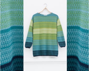 Striped Knit Sweater Womens S Ombre Sweater Blue Green Pullover Jumper Crew Neck Cotton Pixie Sweater