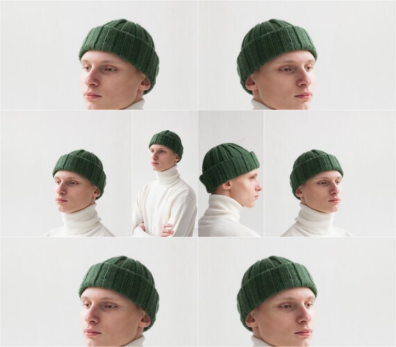 Khaki Ribbed Knit Beanie Unisex Adult Hand Knit Fi