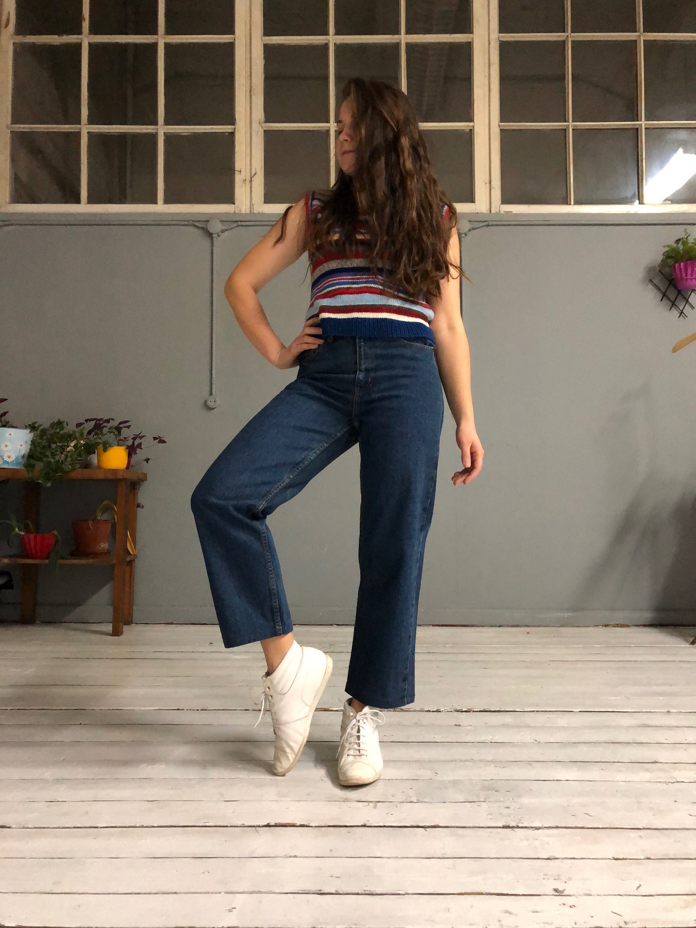 90s High Waisted Flares W29 Blue 