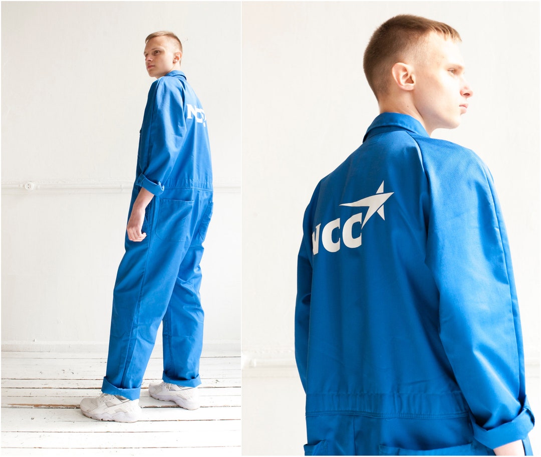 Vintage Coveralls One Piece Work Suit Size XL Blue Jumpsuit Retro Oversized Overalls Baggy
