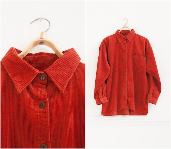 90s Burnt Orange Corduroy Shirt size L Rust Orange