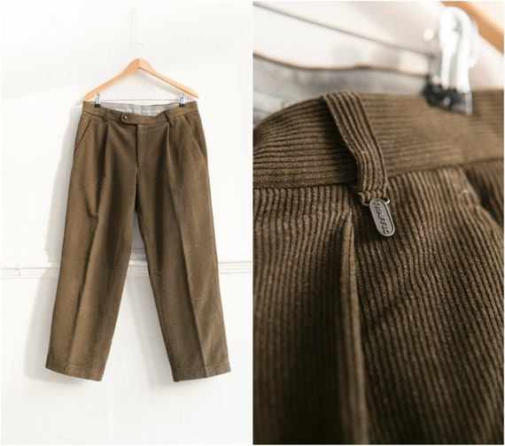 Khaki Corduroy Pants W34 Men Cords XL 90s Baggy Co