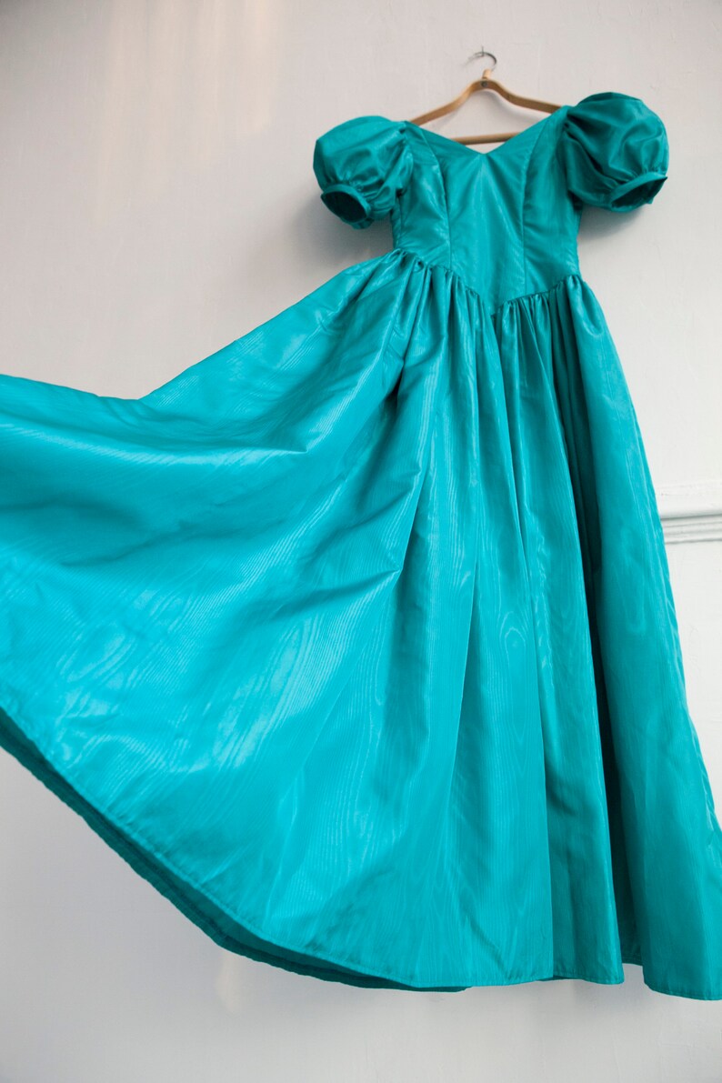 Teal Blue Stylish Beaded Tulle Flower Girls Dress High Neck Long Ball Gown Cute Girl Pageant 