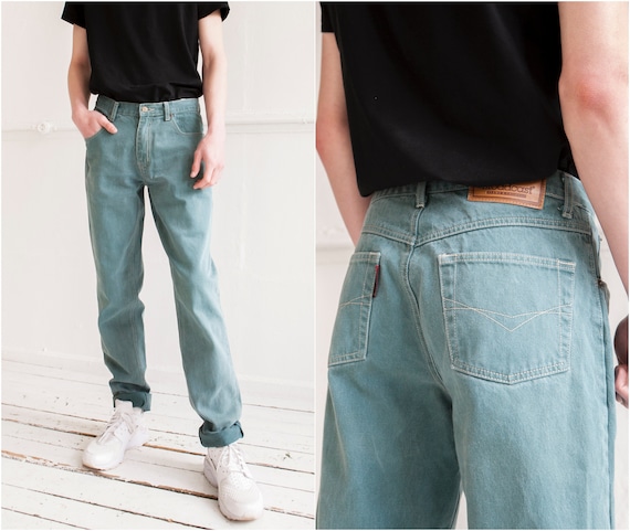80s Green Jeans W31 Relaxed Fit Men Jeans High Wai