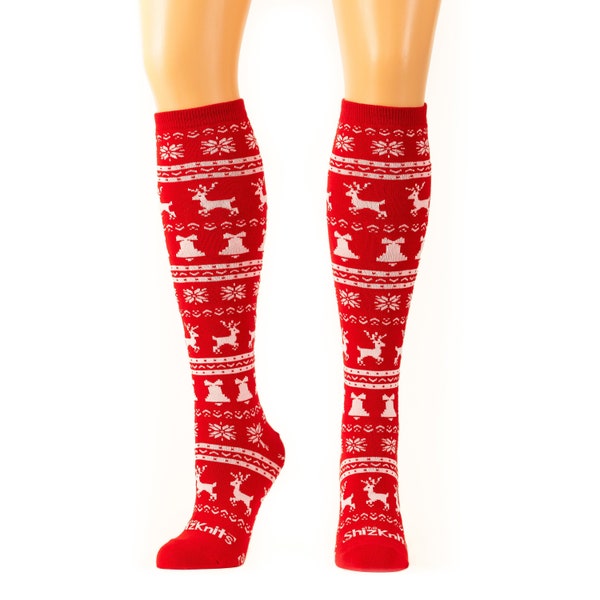 The ShizKnits Ugly Christmas Sweater Women's Funky Knee High Socks