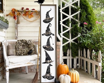 Halloween Witch Hats Porch Wood Framed Farmhouse Sign