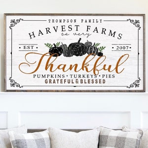 Thankful Personalized Harvest Farms Wood Fall Thanksgiving Sign