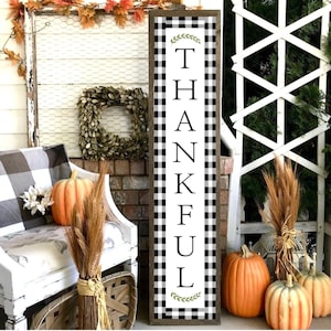 Thankful Porch Thanksgiving Sign Buffalo Plaid Wood Farmhouse Porch Sign