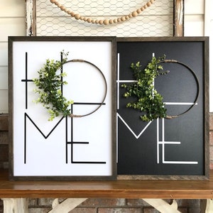 Modern HOME Letters With Wreath Framed Wood Farmhouse Sign Decor