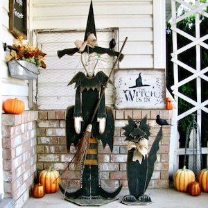 Witch and Cat Porch Statue Halloween Porch Figure Decor