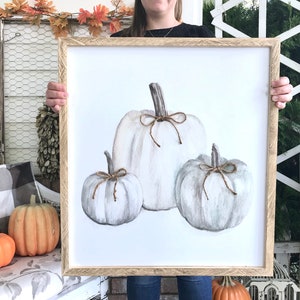 BEAUTIFUL Rustic White Watercolor Pumpkins Farmhouse Sign with Twine bows  Fall, Halloween, or Thanksgiving Decor